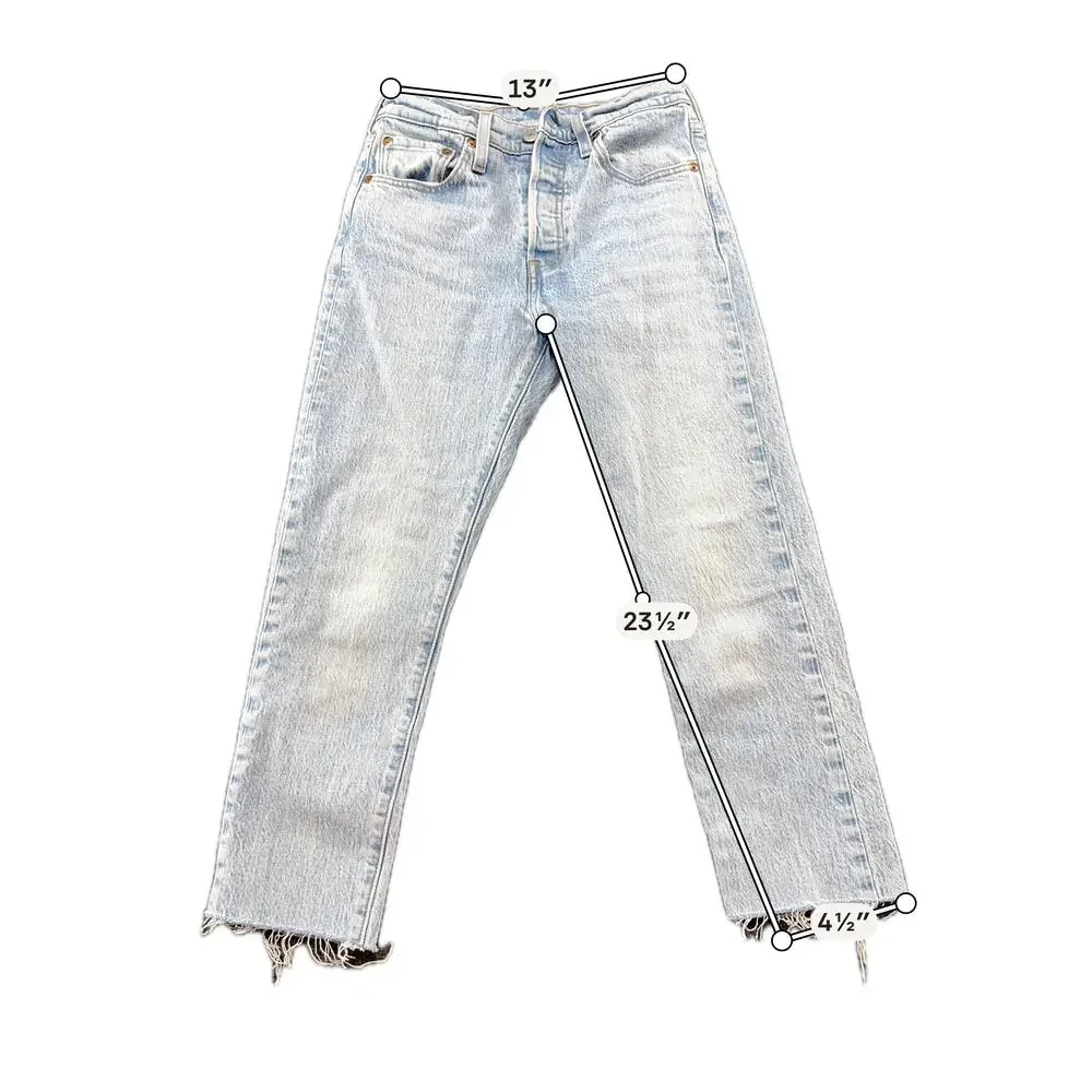 Levi's 501 S Skinny Jeans Womens W25 L28 Light Wash High Rise Raw Hem Denim